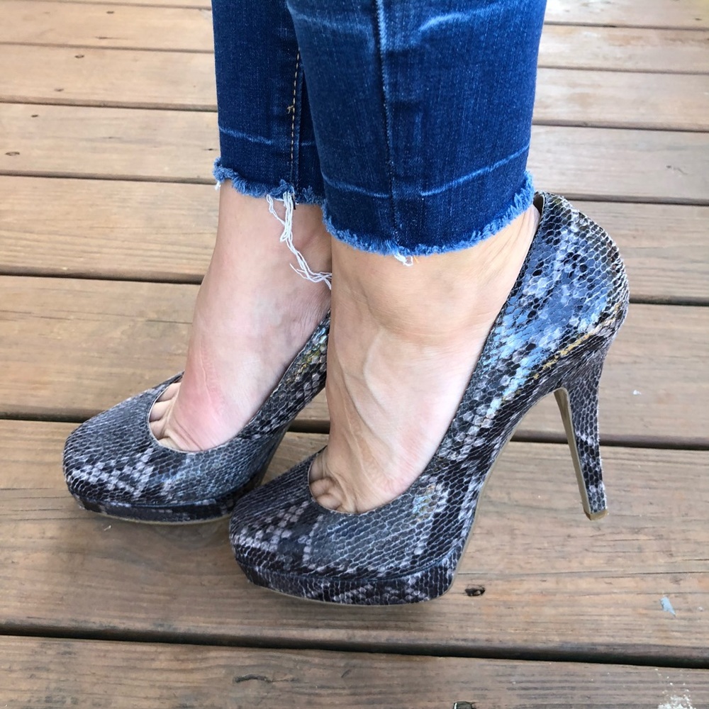 Nine West Snake Print Square Toe High Heels